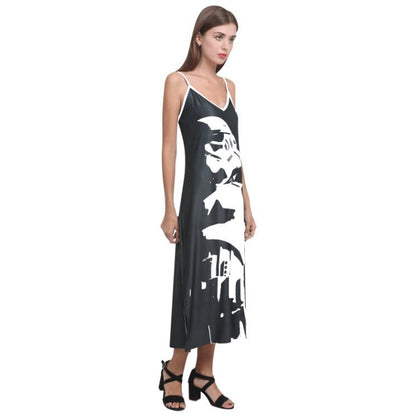 Tall Dark & Stormy Black and White V-Neck Slip Dress - Star Wars Stormtrooper Inspired Women's Fashion - Sleeveless - Spaghetti Strap