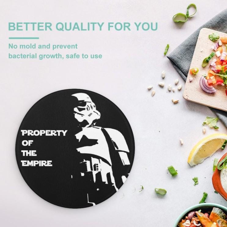 Can Personalize - 7.9" Tall Dark & Stormy Tempered Glass Cutting Board - Star Wars Imperial Stormtrooper Inspired Kitchen Accessories Empire