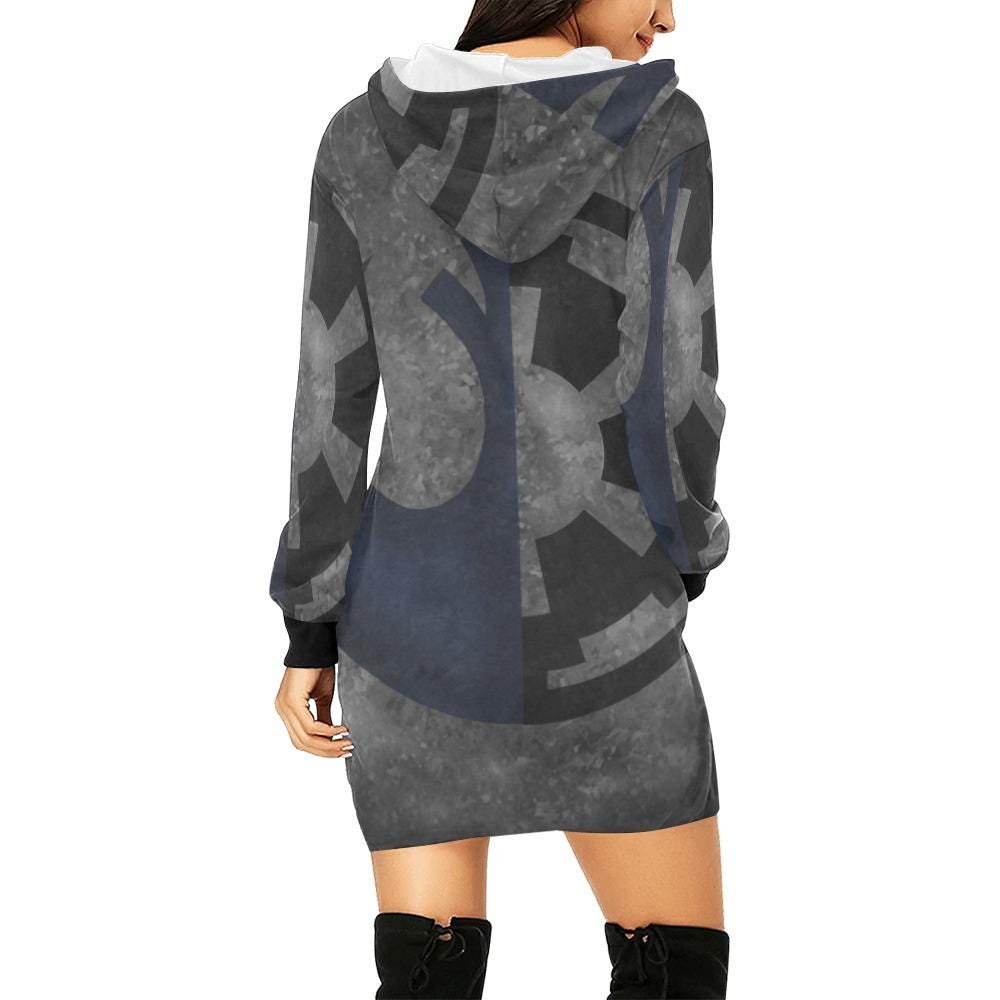 Galactic Duality Allover Print Women's Pullover Hoodie Dress- Star Wars Inspired Hooded Sweatshirt -Empire Rebellion - Imperial Rebel