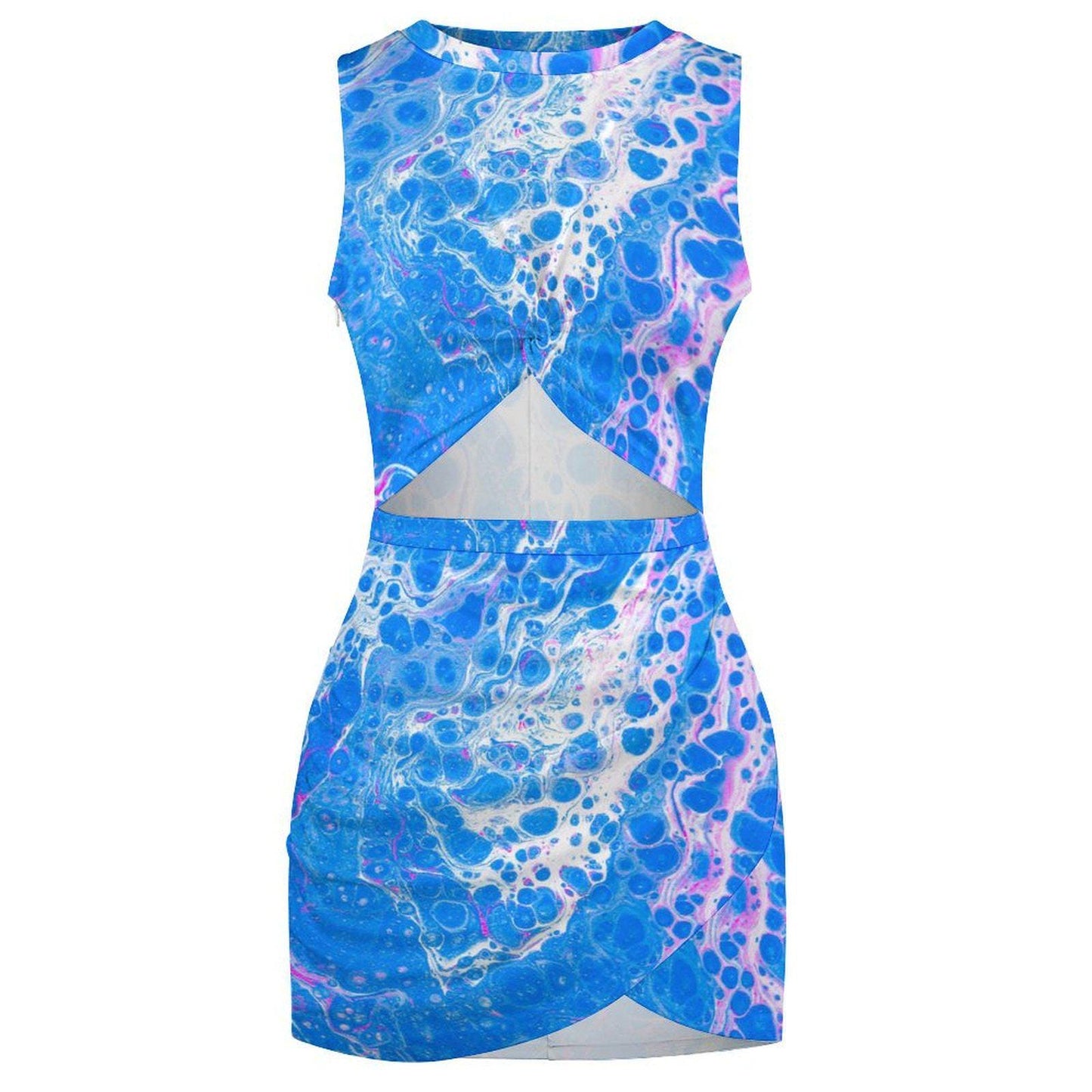 Acrylic Paint Pour Print Cutout Waist Twist Dress - Sleeveless - Artist Fashion - Blue or Purple - Artistic Texture 2026 Trends