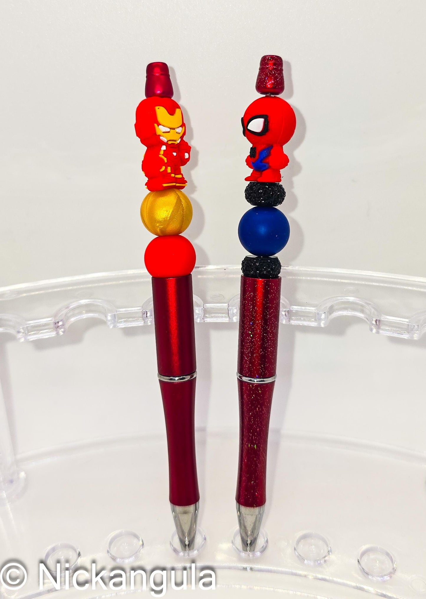 Superhero Beaded Ballpoint Pen w/ Black Ink - Comic Book Inspired Gift - Silicone Acrylic Beads & Plastic Pen - Spider Iron Stocking Stuffer