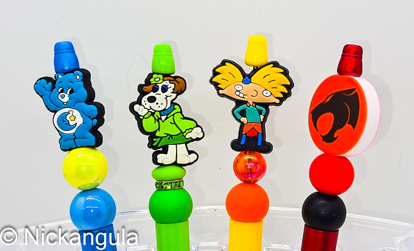 80's & 90's Cartoons Beaded Ballpoint Pen w Black Ink - Silicone Acrylic Beads Plastic Pen - Care Bears Hey Arnold Thundercats Pound Puppies