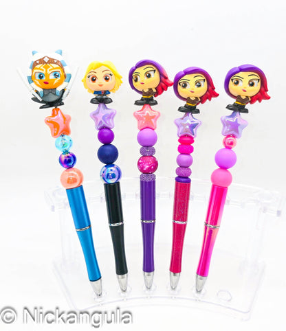 Girls of The Galaxy Beaded Ballpoint Pens - Star Wars Inspired Character Refillable Beadable Pen - Ahsoka Tano Omega Sabine Wren