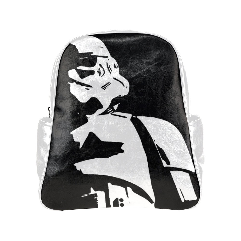 Tall Dark & Stormie Stormtrooper Backpack - Star Wars Inspired Fashion Accessories - White Black - PU Leather Bag - School College Gift