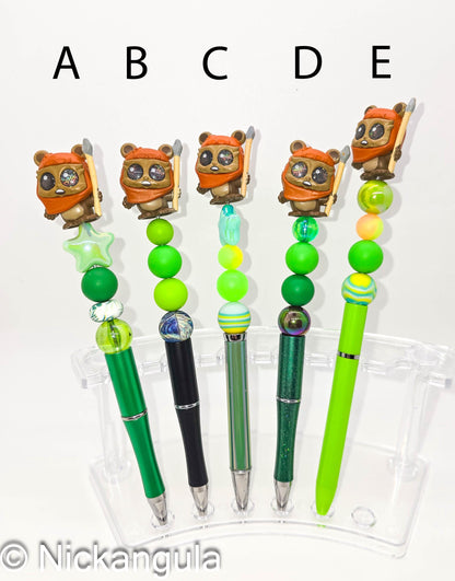 Ewok Wicket W. Warrick Beaded Ballpoint Pens - Star Wars Inspired Character Beadable Ballpoint Pens - Silicone and Acrylic Beads Plastic Pen