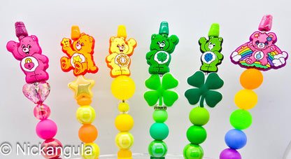 Extra Tall Care Bears Inspired Beaded Ballpoint Pens - Beadable Pen Silicone Beads & Plastic Pen - 80's Kid Office Coworker School Gift - Care Bear
