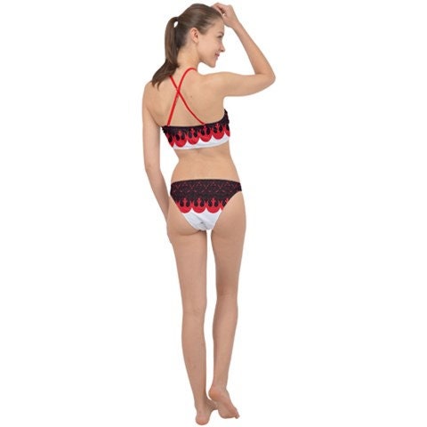 SAMPLE - Medium Art Deco Rebel Starbird Racer Front Bikini - 2 Piece Swimsuit - Star Wars Inspired Rebel Alliance Symbol - Black Red White