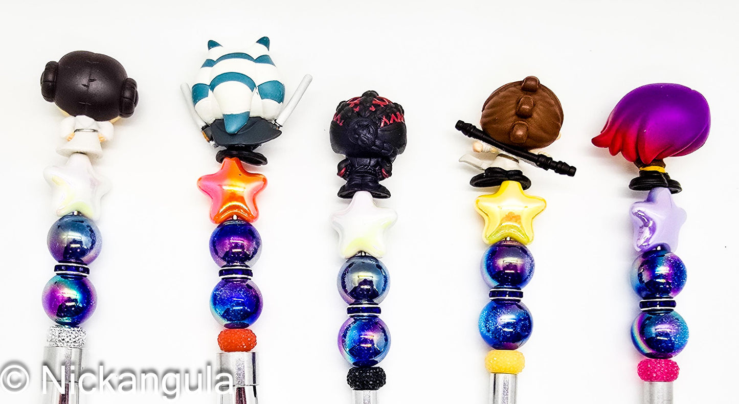 Ladies of The Galaxy 5 pc Beaded Makeup Brush Set - Upcycled Doorables - Star Wars Inspired Cosmetic Brushes - Leia Rey Ahsoka Fennec Sabine