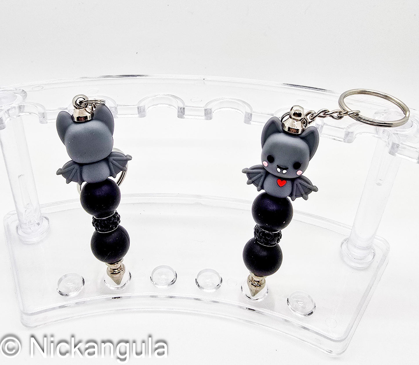 Adorable Gray Bat Beaded Keychain - Bag Charm - Purse Decoration - Keyring - Goth - Spiked Bar