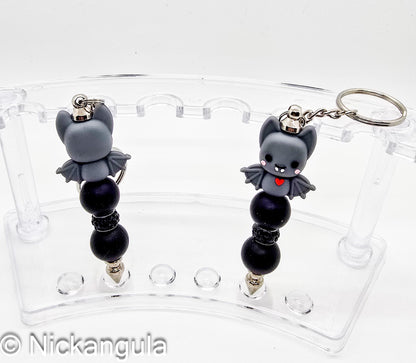 Adorable Gray Bat Beaded Keychain - Bag Charm - Purse Decoration - Keyring - Goth - Spiked Bar